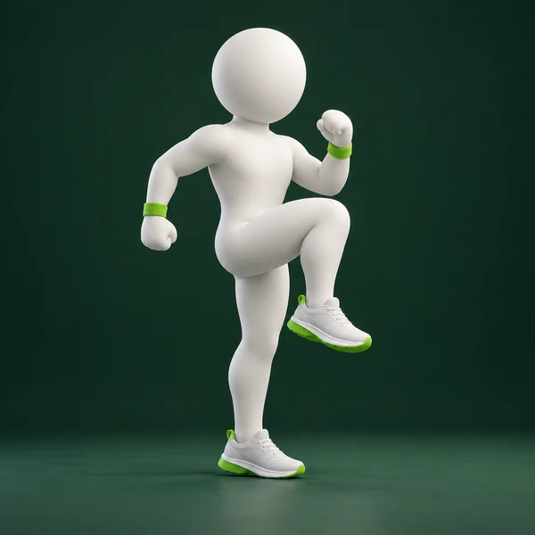Personaje OSE7E entrenando con elevaciones de rodilla